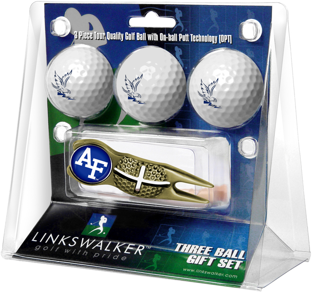 3 ProVictory Golf Balls w/<br>Crosshair Divot Tool - Gold