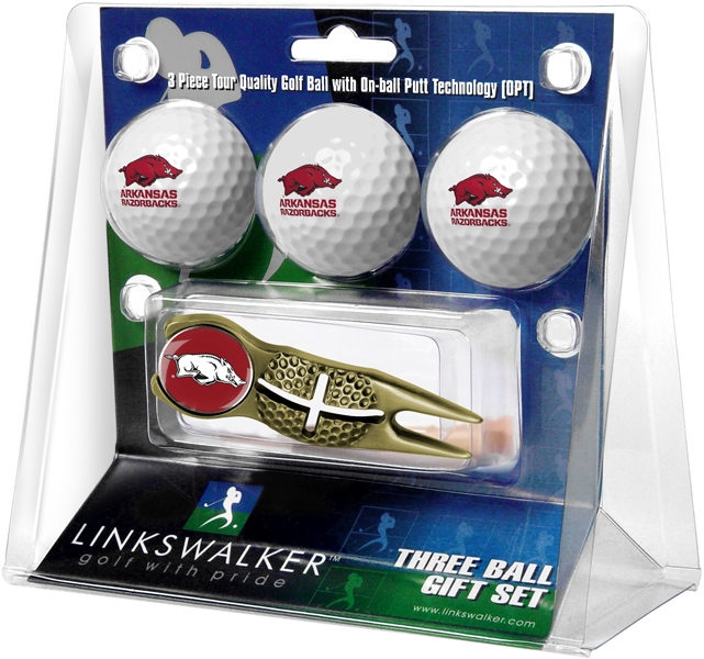 3 ProVictory Golf Balls w/<br>Crosshair Divot Tool - Gold