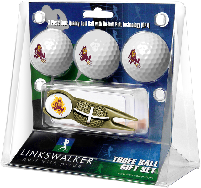 3 ProVictory Golf Balls w/<br>Crosshair Divot Tool - Gold