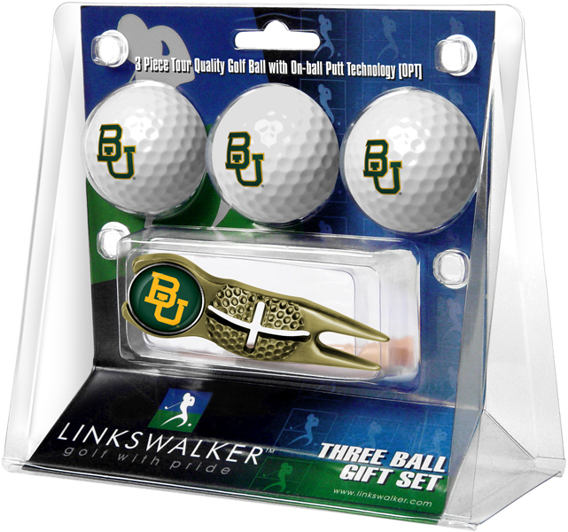 3 ProVictory Golf Balls w/<br>Crosshair Divot Tool - Gold
