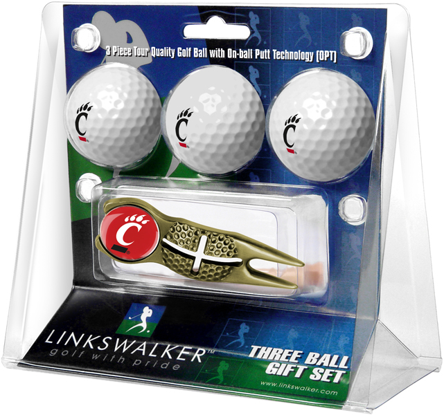 3 ProVictory Golf Balls w/<br>Crosshair Divot Tool - Gold