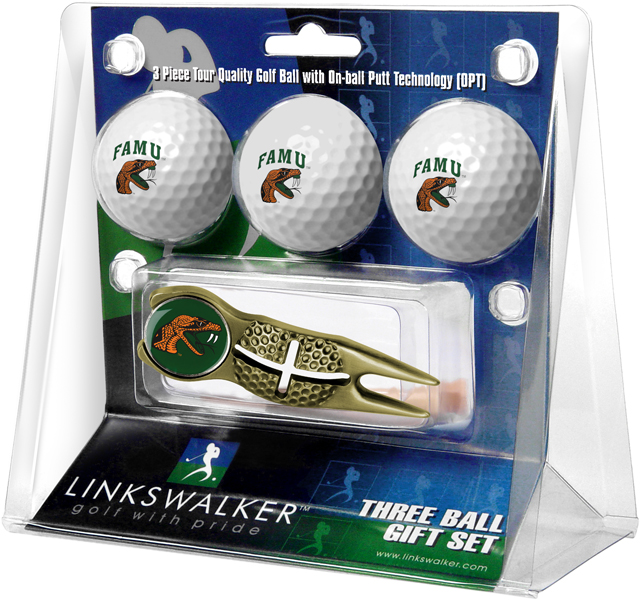 3 ProVictory Golf Balls w/<br>Crosshair Divot Tool - Gold