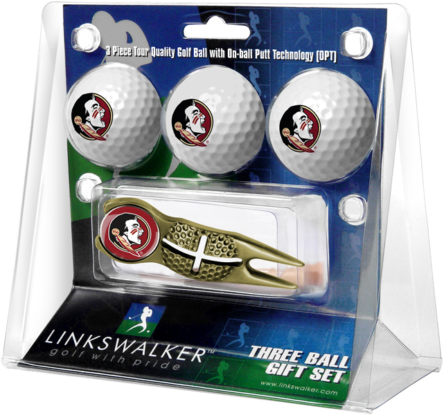 3 ProVictory Golf Balls w/<br>Crosshair Divot Tool - Gold