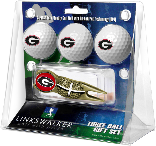 3 ProVictory Golf Balls w/<br>Crosshair Divot Tool - Gold
