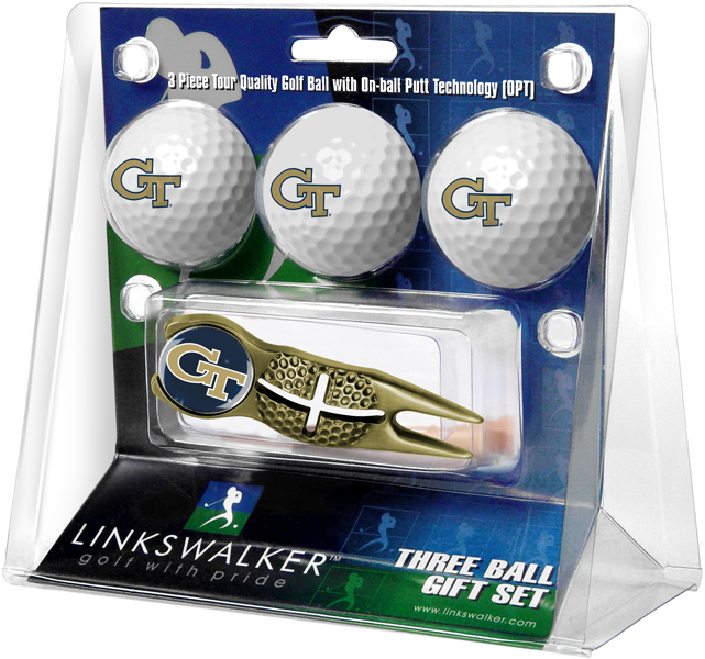 3 ProVictory Golf Balls w/<br>Crosshair Divot Tool - Gold