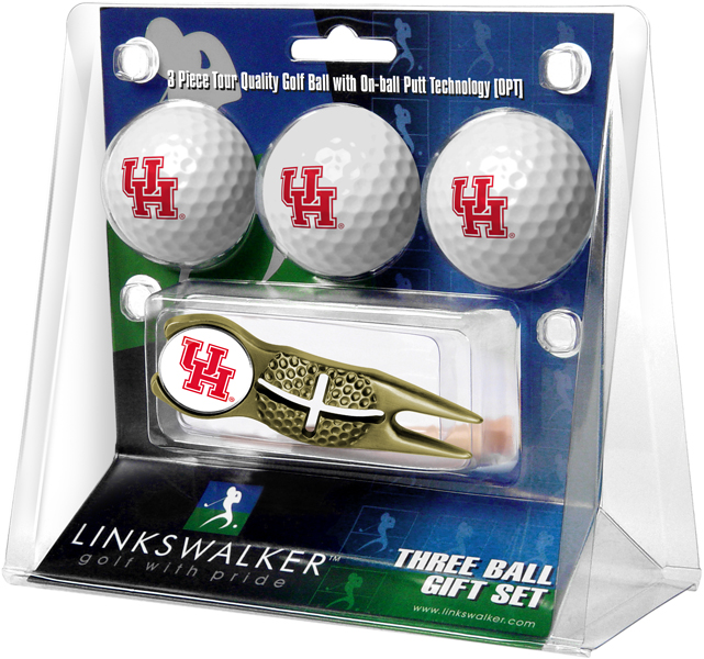 3 ProVictory Golf Balls w/<br>Crosshair Divot Tool - Gold