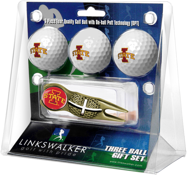 3 ProVictory Golf Balls w/<br>Crosshair Divot Tool - Gold