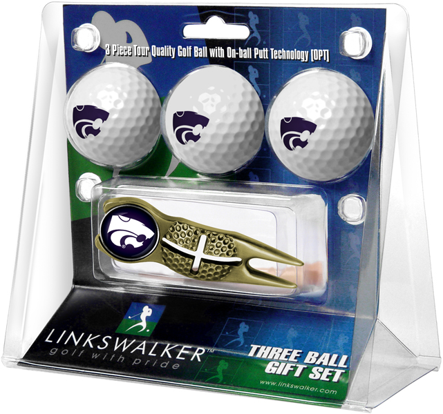 3 ProVictory Golf Balls w/<br>Crosshair Divot Tool - Gold