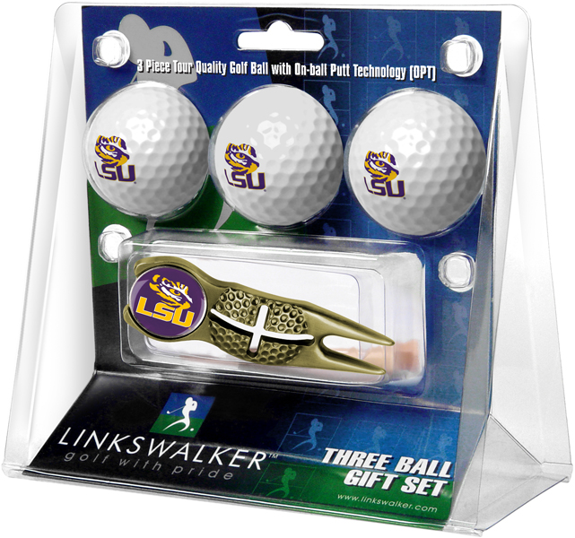 3 ProVictory Golf Balls w/<br>Crosshair Divot Tool - Gold