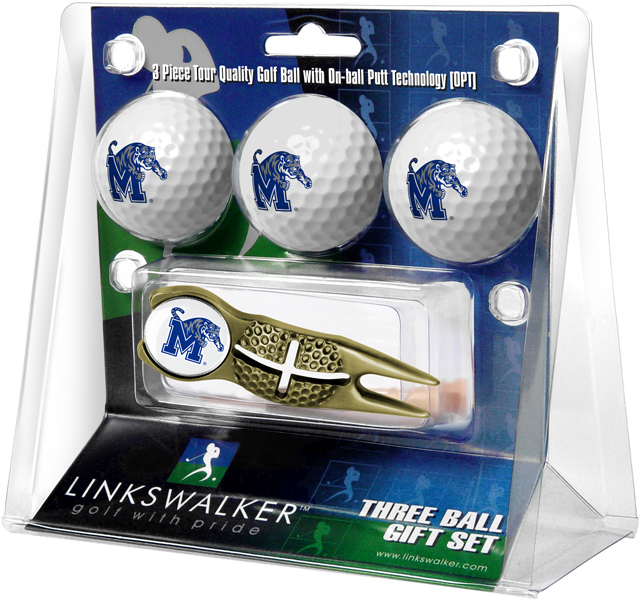 3 ProVictory Golf Balls w/<br>Crosshair Divot Tool - Gold