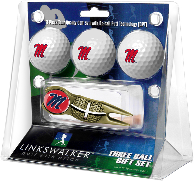 3 ProVictory Golf Balls w/<br>Crosshair Divot Tool - Gold