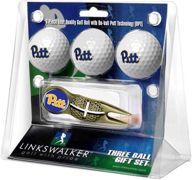 3 ProVictory Golf Balls w/<br>Crosshair Divot Tool - Gold