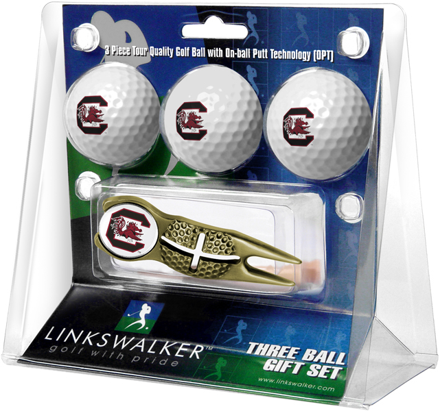 3 ProVictory Golf Balls w/<br>Crosshair Divot Tool - Gold
