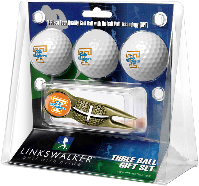 3 ProVictory Golf Balls w/<br>Crosshair Divot Tool - Gold