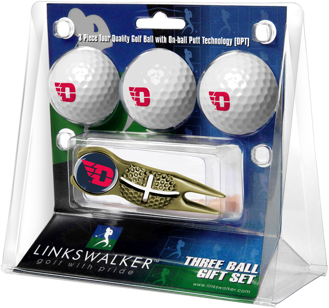 3 ProVictory Golf Balls w/<br>Crosshair Divot Tool - Gold