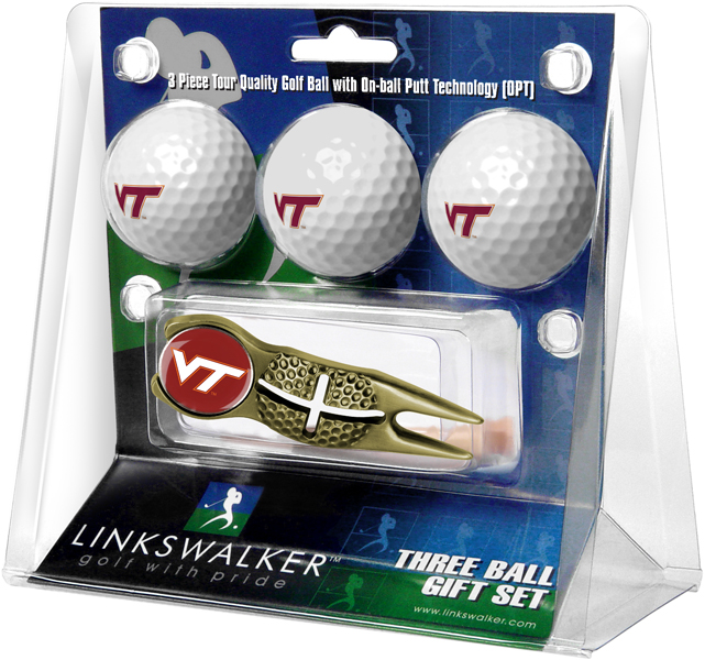 3 ProVictory Golf Balls w/<br>Crosshair Divot Tool - Gold