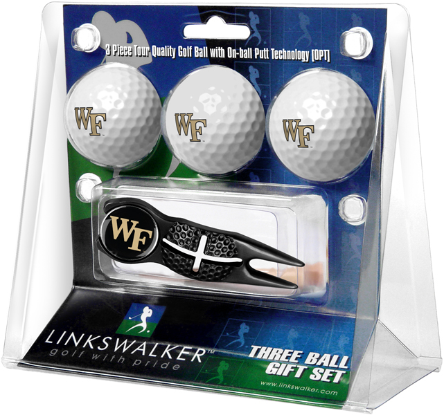 3 ProVictory Golf Balls w/<br>Crosshair Divot Tool - Black