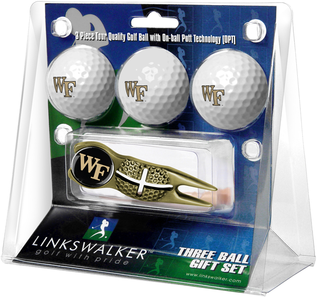 3 ProVictory Golf Balls w/<br>Crosshair Divot Tool - Gold
