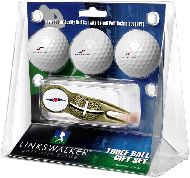 3 ProVictory Golf Balls w/<br>Crosshair Divot Tool - Gold
