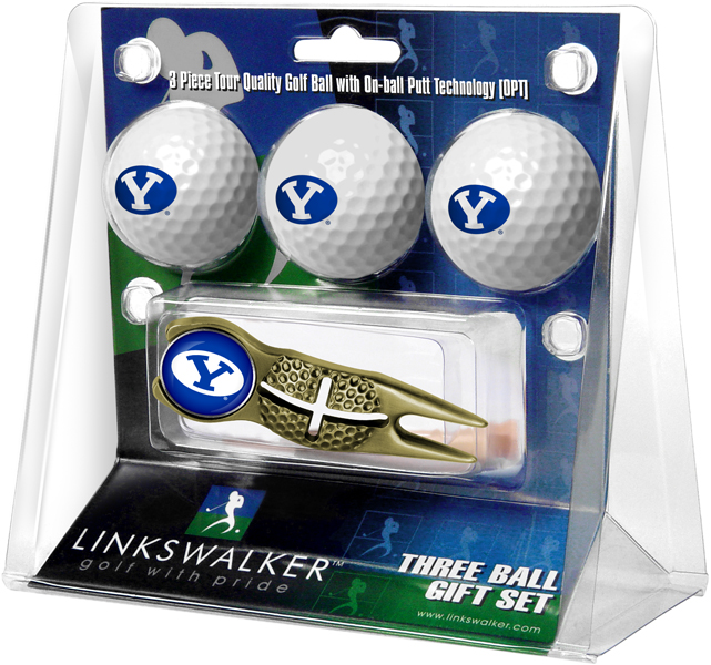 3 ProVictory Golf Balls w/<br>Crosshair Divot Tool - Gold
