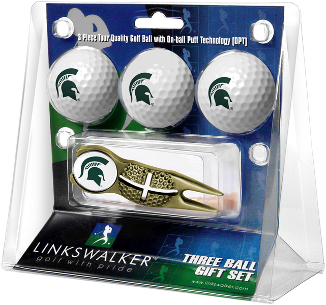 3 ProVictory Golf Balls w/<br>Crosshair Divot Tool - Gold